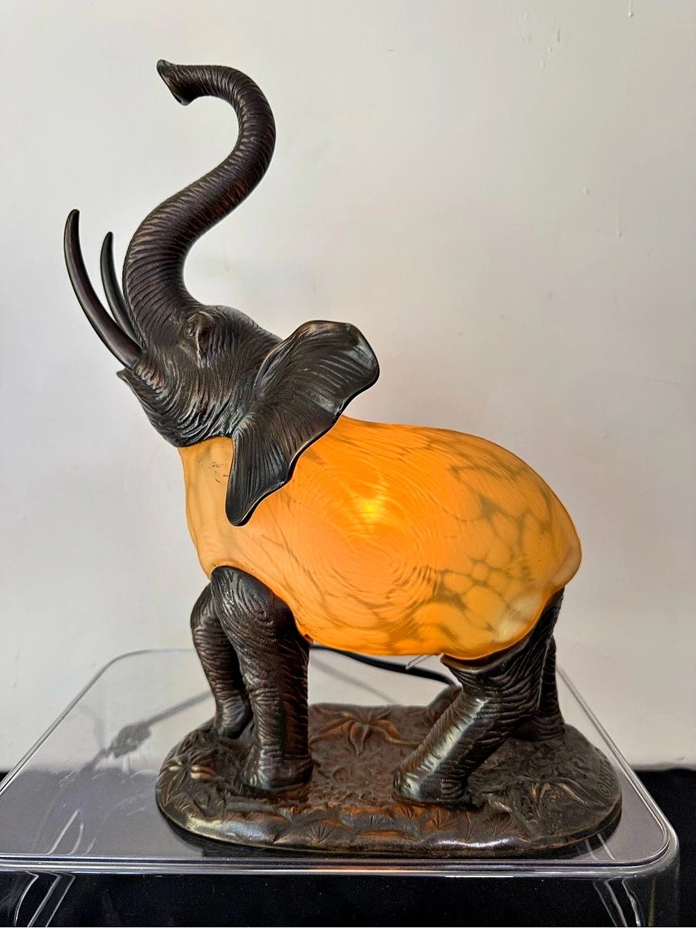 Tin Chi Elephant Accent Lamp Sculpture Black & Yellow